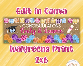 Modello di striscione per la festa di laurea a tema Fiesta / Cartello per la festa di laurea modificabile su Canva / Stampa pronta per Walgreens / Decorazioni per la festa di laurea in stile Fiesta per ragazze