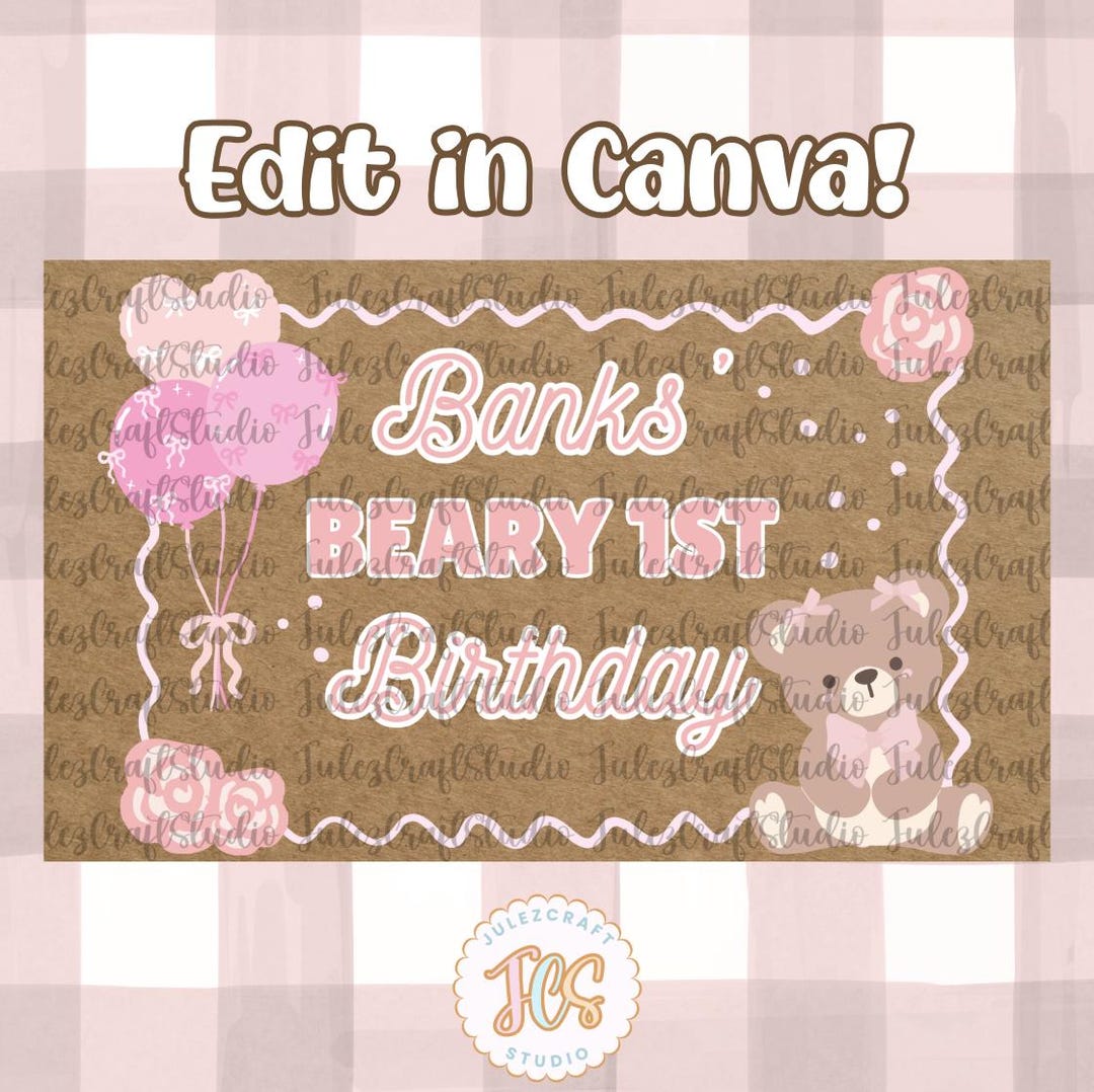 Beary 1st Birthday Banner Mockup | Teddy Bear Theme Party Backdrop ...