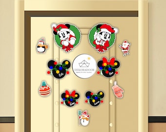 Christmas Mickey and Minnie with Lights and wreath Disney Inspired Disney Cruise Stateroom Door Magnet/DCL Very Merrytime