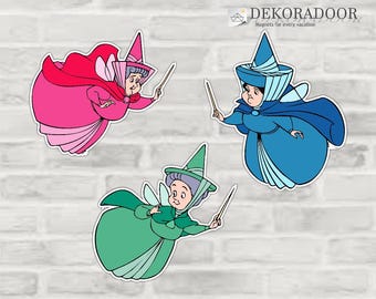 Imanes para puerta de suite inspirados en el crucero Disney de La Bella Durmiente y las Tres Hadas Buenas/Príncipes Disney/Fauna Flora Merryweather/Las Tres Hadas Buenas