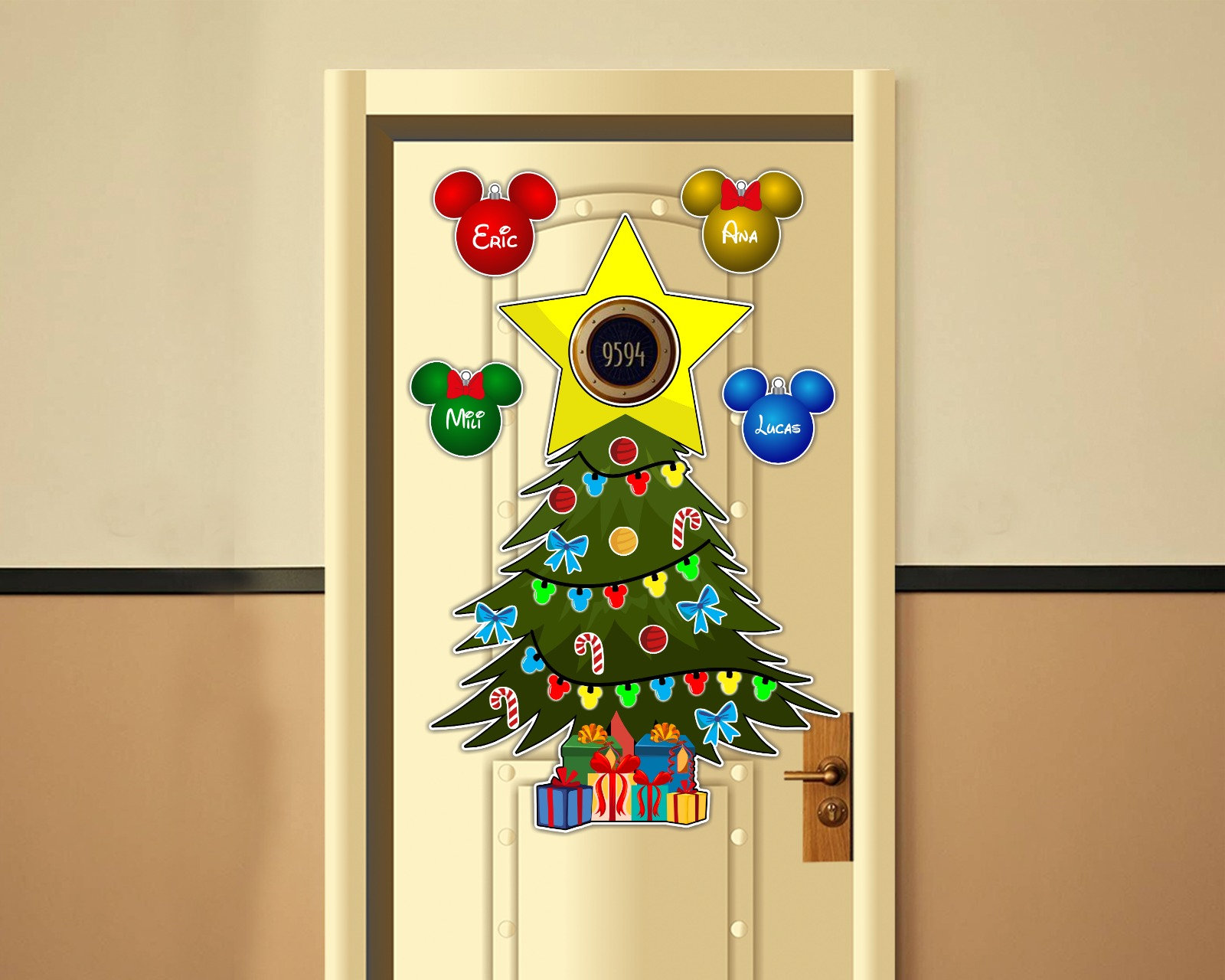 Christmas Tree and Ornament Disney Inspired Disney Cruise Door