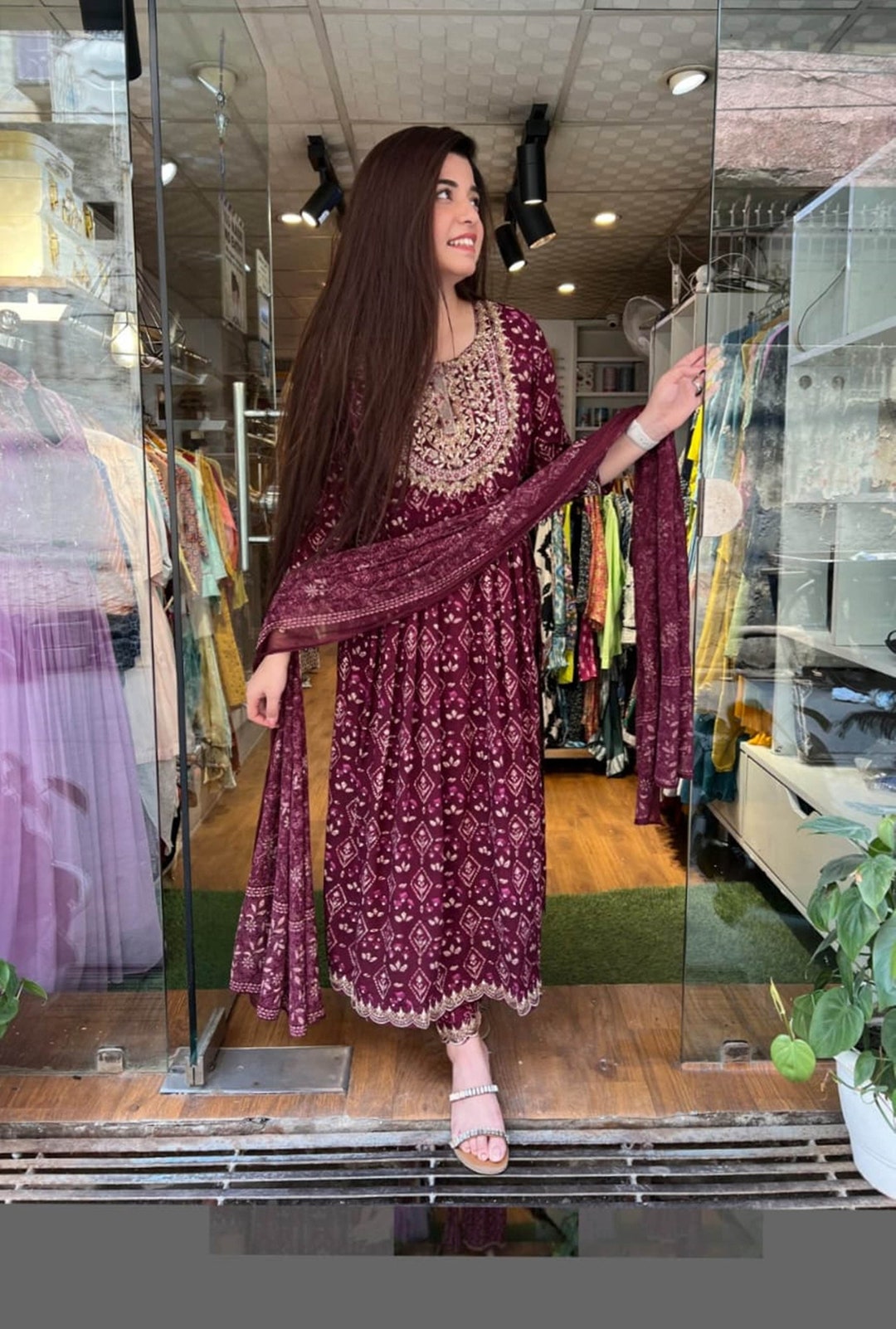 georgette white anarkali