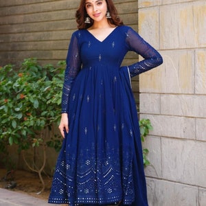 Navy Blue Diwali Special Indian Women Readymade Heavy - Etsy