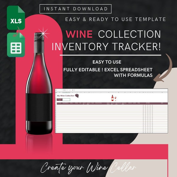 Wine Inventory Management, Wine lovers, Wine Planner, Wine Collection, Organization Inventory Spreadsheet, Inventory Tracker, Excel Template