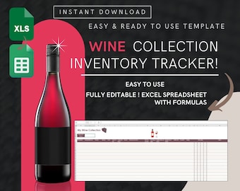 Wine Inventory Management, Wine lovers, Wine Planner, Wine Collection, Organization Inventory Spreadsheet, Inventory Tracker, Excel Template