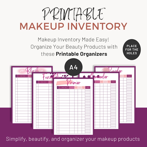 Makeup Inventory Management, Makeup Artist, Makeup Planner, Makeup Collection Organizer Inventory Sheet Organization Printable Inventory