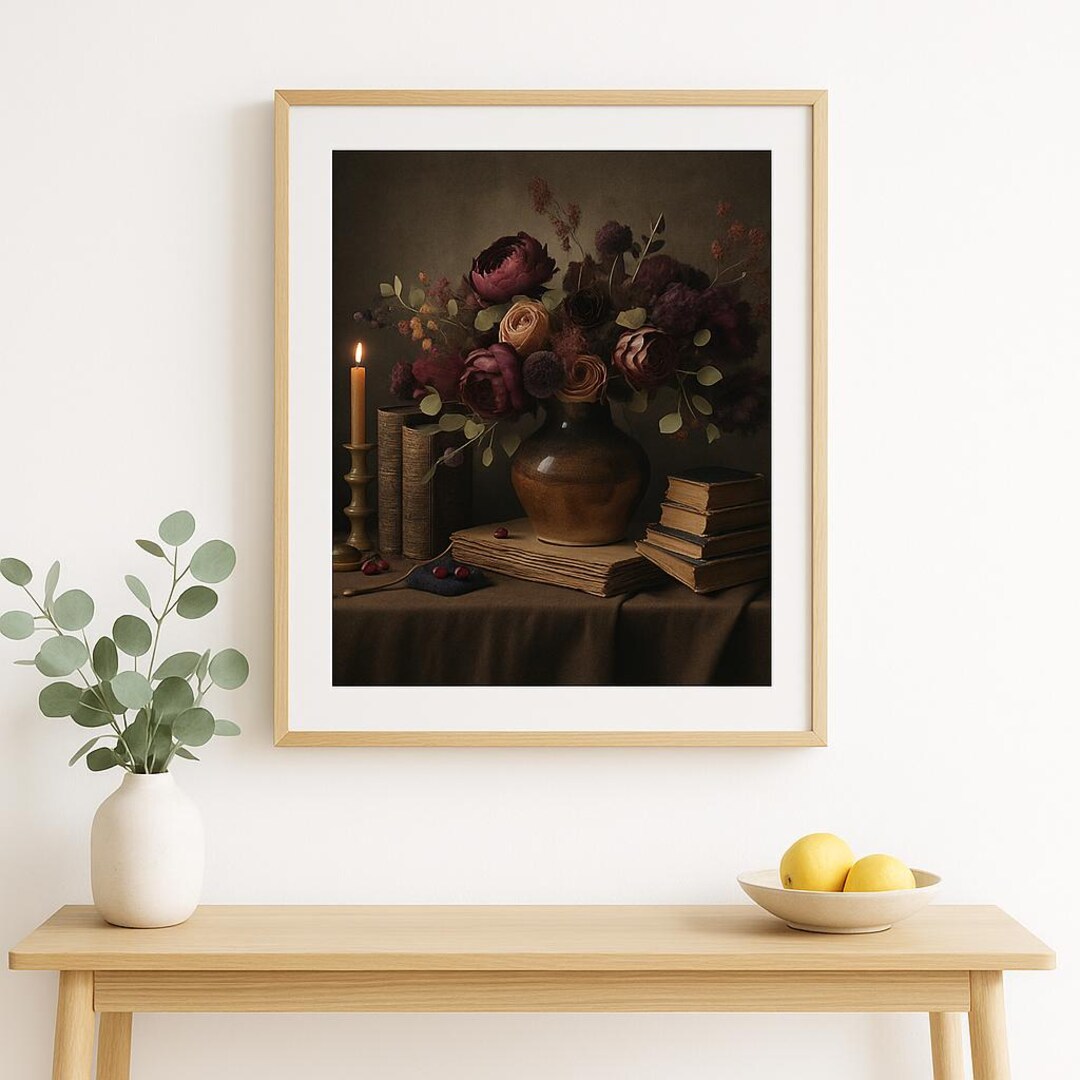 Moody Floral Wall Art | Still Life Vintage | Dark Botanical Printable ...