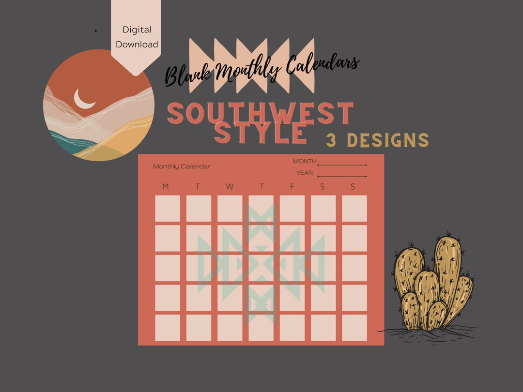 Printable blank monthly calendars digital download etsy australia