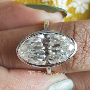 5.50 CT Colorless Old Mine Moval Cut Moissanite Engagement Ring, Bezel Set Ring, Wedding Ring, Solitaire Ring, Bridal Set, Anniversary Gift
