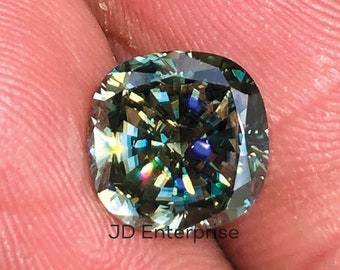 3.00CT Crushed Ice Cushion Cut Blue Green Loose Moissanite best for Classic Engagement Ring and Bridal Set Ring, Loose Moissanite