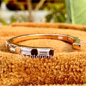 Open Gap Baguette Moissanite Wedding Band, Half Eternity Band, Rose Gold Band, Stackable Band, Anniversary Gifts, Matching Band, Bridal Band