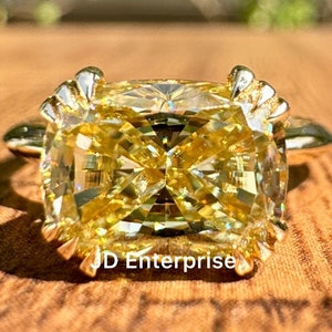 Canary Yellow Moissanite Engagement Ring, 2.50 CT Cushion Cut Solitaire Wedding Ring, Triple Claw Prong, Knife Edge Shank, Ring for women