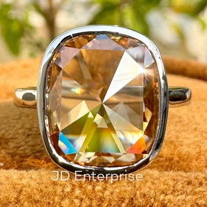 Anel de noivado vintage 4,30CT Cushion Rose Cut Champagne Moissanite, anel solitário com engaste, anel de casamento estilo vintage, anel de aniversário