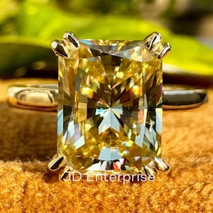 2.60 CT Radiant Crushed Ice Canary Yellow Moissanite Ring, Solitaire Engagement Ring, Yellow Gold Wedding Ring for Women, Double Claw Prongs