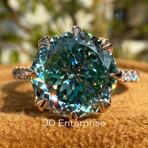 Vintage Engagement Ring, 4.00 CT Portuguese Cut Cyan Blue Moissanite Ring, Claw Prongs Rose Gold Wedding Ring, Accent Anniversary Gifts