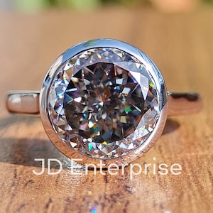 4.50CT Bezel Set Portuguese Cut Grey Moissanite Engagement Ring, Solitaire Wedding Ring, Bridal Ring, Anniversary Gift Ring, Statement Ring