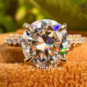 2.50 TCW Round Moissanite Engagement Ring, Three Row Pave Set Solitaire Ring, Micro Pave Wedding Ring, Anniversary Gift Ring for Women