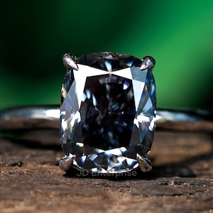 Dark Grey Moissanite Solitaire Engagement Ring, 2.50 CT Elongated Cushion Cut Wedding Ring, Claw Prongs Set, Anniversary Ring, Bridal Ring