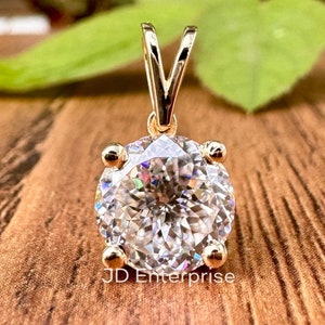 Wisiorek z Moissanite'u Solitaire o masie 2,00 CT, bezbarwny, szlif portugalski, vintage'owy wisiorek ślubny o średnicy 8,00 mm, wisiorek z żółtego/białego/różowego złota na naszyjnik