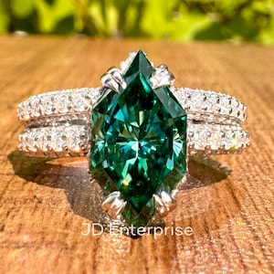 Dutch Marquise Cut Moissanite Hidden Halo Engagement Ring, Comfort Fit Wedding Ring Set, Three Row Pave Bridal Ring Set, Wedding Band