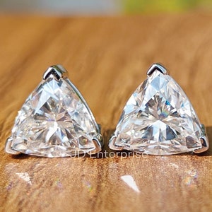 3.00 TCW Trillion Cut Moissanite Stud Earrings, Wedding Earrings, Screw/Push Back, Bridal Earrings, Everyday Earrings for Anniversary Gifts