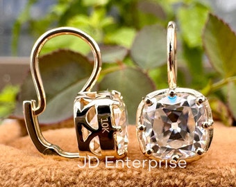 Old Mine Cushion Colorless Moissanite Bridal Earrings, Vintage Solitaire Moissanite Wedding Earrings, Dangle Drop Earrings, Anniversary Gift