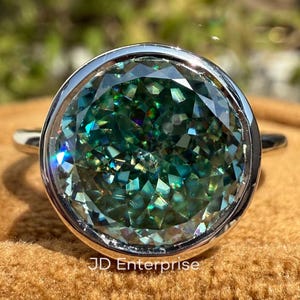 Antike 4.00 CT Portugieser Cut Grünlich Blau Moissanite Verlobungsring, Lünette Set Solitär Ehering für Frauen, Jubiläumsgeschenke Ring