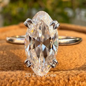 Solitaire Moissanite Wedding Ring, 2.0 CT Old Mine Moval Engagement Ring, Colorless Moissanite Bridal Ring, Double Claw Prong, Proposal Ring