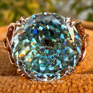7.70 CT Cyan Blue Portuguese Cut Moissanite Ring, Antique Diamond Engagement Ring, Solitaire Wedding Ring, 10K Rose Gold Anniversary Ring