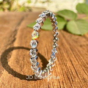 Full Eternity 2.00 MM Round Moissanite Wedding Band, Minimalist Moissanite Band, Floating Bubble Band, Stackable Band, Anniversary Gift Band