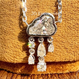 2.00 TCW Colorless Cloud Cut Moissanite Wedding Pendant Necklace, Rain Cloud Necklace, Bezel Set Bridal Necklace, Anniversary Gift