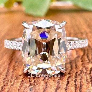 Old Mine Cushion Moissanite Ring, Off-White Moissanite Anniversary Ring, Vintage Style Engagement Ring, Pave Set Moissanite Proposal Ring
