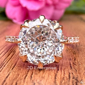 Vintage Style Engagement Ring, Antique Portuguese Moissanite Solitaire Ring, Colorless Round Wedding Ring, 18k Rose Gold Anniversary Ring