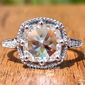 3,00 CT antieke roos geslepen kussen Moissaniet verlovingsring, Milgrain-ring, trouwring, art-decoring mandenset effenen, ring jubileum