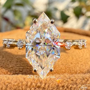Dutch Marquise Cut 3.00 CT Colorless Moissanite Engagement Ring, Distance Pave Accent Wedding Ring, Claw Prongs, Comfort Fit Ring for Women