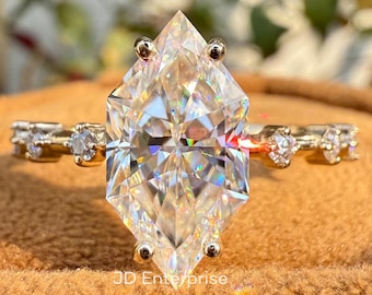 Dutch Marquise Cut 3.00 CT Colorless Moissanite Engagement Ring, Distance Pave Accent Wedding Ring, Claw Prongs, Comfort Fit Ring for Women