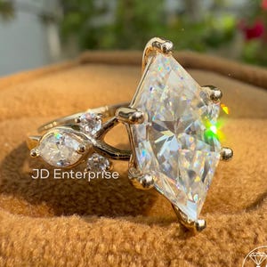 3.0 CT Dutch Marquise Cut Moissanite Engagement Ring, Antique Elongated Hexagon Cut Wedding Ring for Her, Anniversary Ring for Women