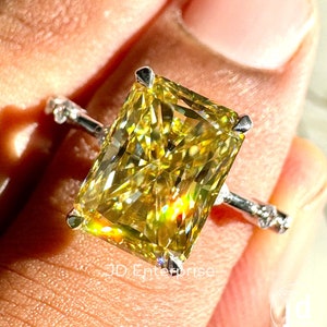 3.15 CT Radiant Cut Canary Yellow Moissanite Engagement Ring, Anniversary Gift Ring for Her, Floating Bubble Distance Pave Ring for Women
