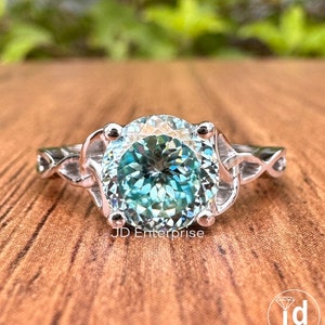1.50 CT Portuguese Cut Cyan Blue Moissanite Ring Unique Engagement Ring, Solitaire Wedding Ring, 14K Solid Gold Anniversary Gift for Her