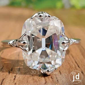 Vintage Engagement Ring, 3.50 CT Colorless Old Mine Cut Cushion Moissanite Wedding Ring, Miligrain Ring, Fish Tail Prong, Bridal Ring