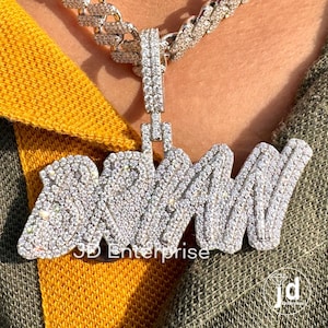 Round Moissanite VVS Custom Letter & Number Hip Hop Pendant, Men&#39;s Hip Hop Number Pendant, Moissanite Pendant, Ice Out Hip Hop Jewelry