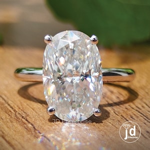 Anillo de compromiso vintage con moissanita de corte ovalado de 3,5 TCW y halo oculto, anillo de bodas ovalado, anillo de novia solitario, regalos de aniversario, anillo de promesa