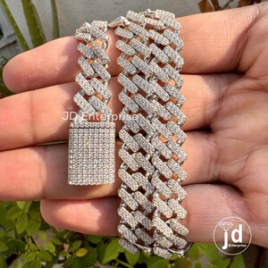 Ręcznie osadzony naszyjnik z kamieniami MOISSANITE Miami Cuban Link Chain Super Iced Out Solid 925 Sterling Wykończenie rodowane 16" do 30" PASSES DIAMOND Tester