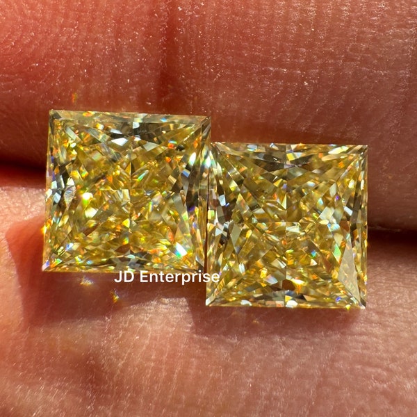 4.00TCW Princess Cut Pair Canary Yellow Moissanite, Fancy Shape Moissanite, Loose Moissanite for Custom Earring Engagement Ring or Pendant