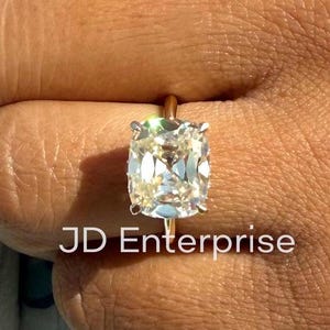 4.00 CT Old Mine Cut Antique Cushion Cut Moissanite Engagement Ring, Hidden Halo Wedding Ring, East to West Set Solitaire Yellow Gold Ring