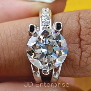 2.26 TCW Colorless Round Cut Moissanite Ring, Tension Set with Bypass Shank Ring, Split Pave Engagement Ring, Bridal Ring, Anniversary Gift