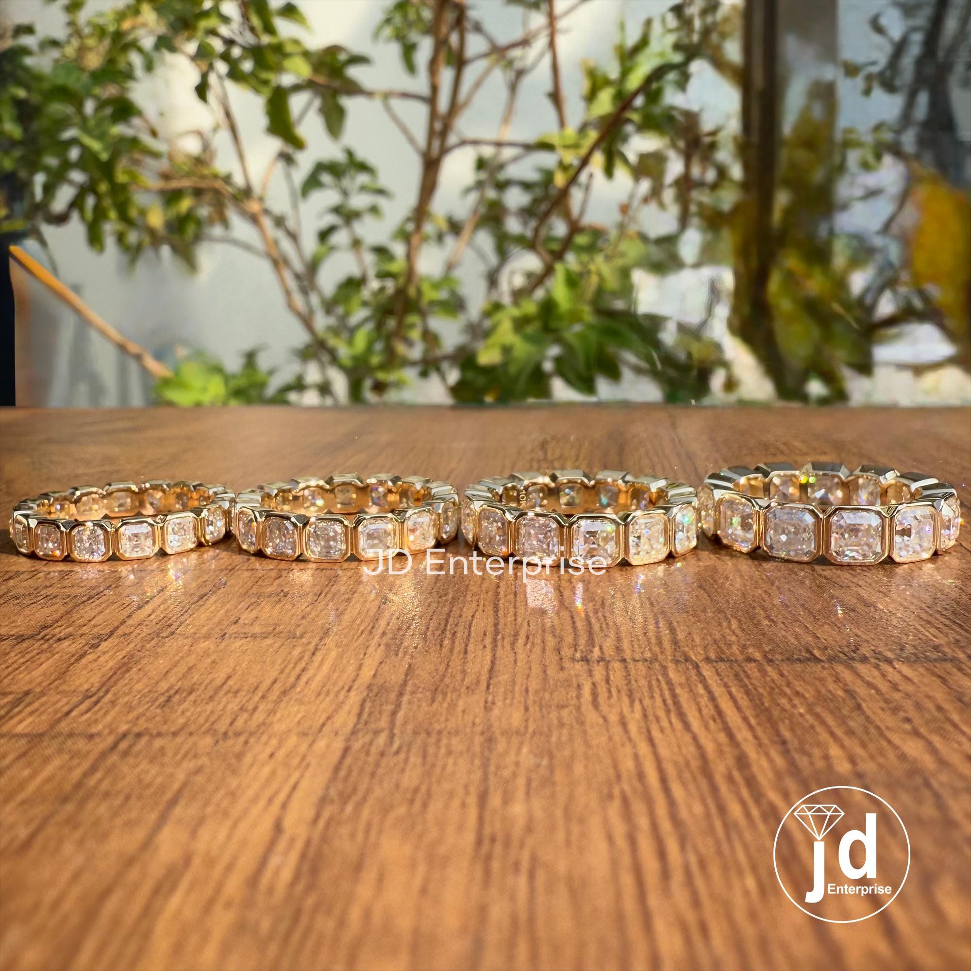 Bezel Set Asscher Cut Moissanite Full Eternity Wedding Band - Etsy