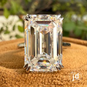 Big Emerald Cut Moissanite Engagement Ring, Huge 9.75 CT Emerald Solitaire Wedding Ring, Celebrity Style Statement Ring, Anniversary Ring