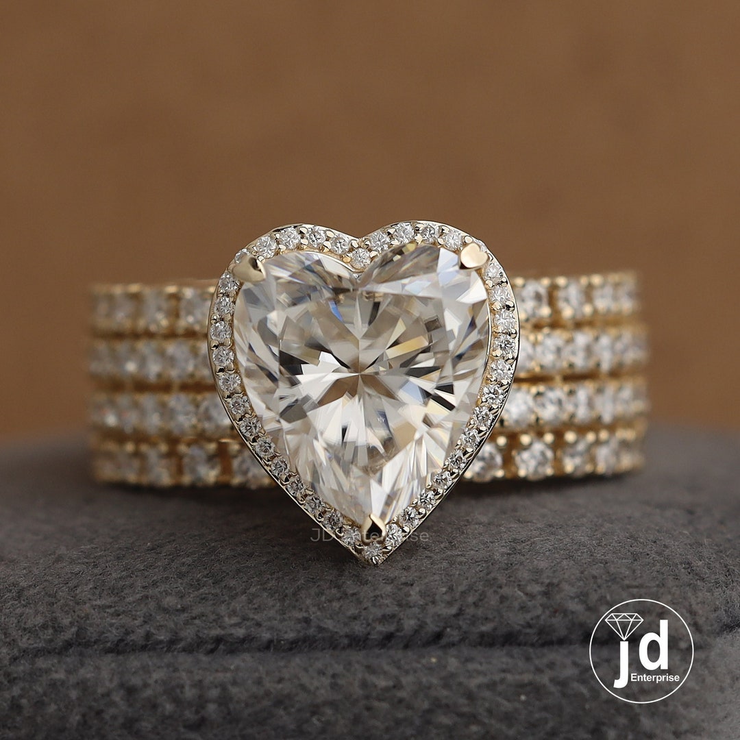 6.00 CT Colorless Heart Shape Moissanite Halo Engagement Ring, Tulip ...