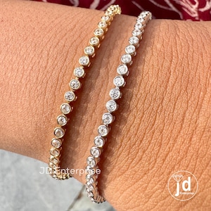 Round Moissanite Bracelet 3.00MM Colorless Moissanite Wedding Bracelet Bezel Set Bridal Bracelet Tennis Moissanite Engagement Bracelet